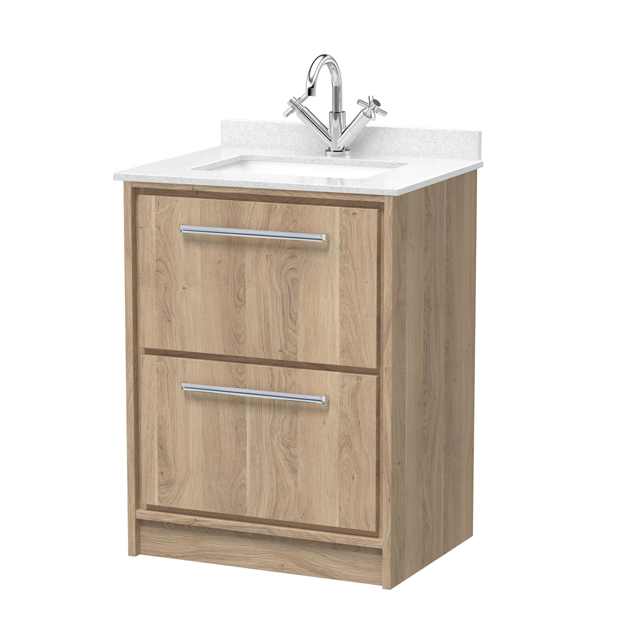 Hudson Reed Lille 600mm 2 Drawer Floor Standing Vanity Unit With Square Basin With Marble Worktop