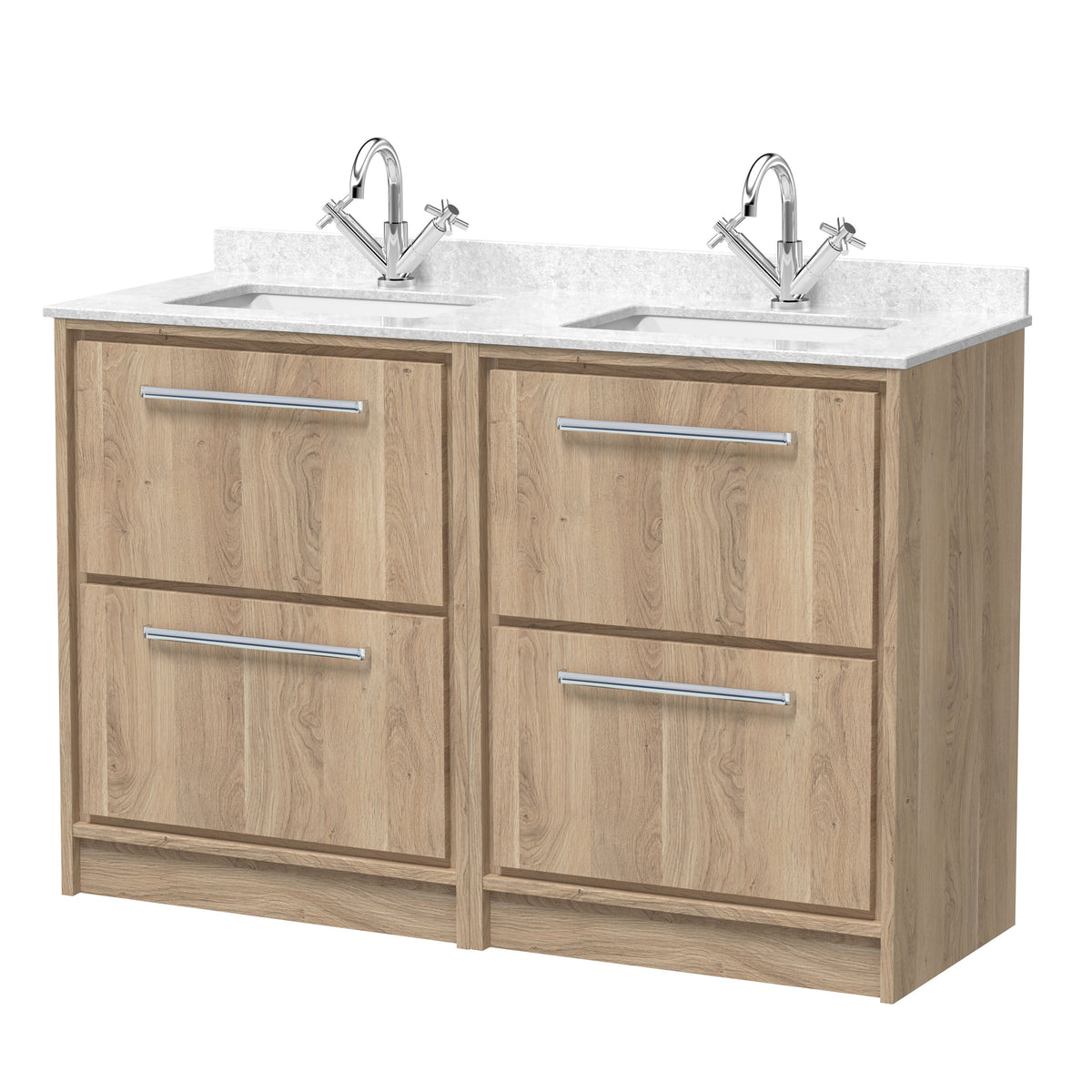 Hudson Reed Lille 1200mm 4 Drawer Floor Standing Vanity With Twin Marble Basin