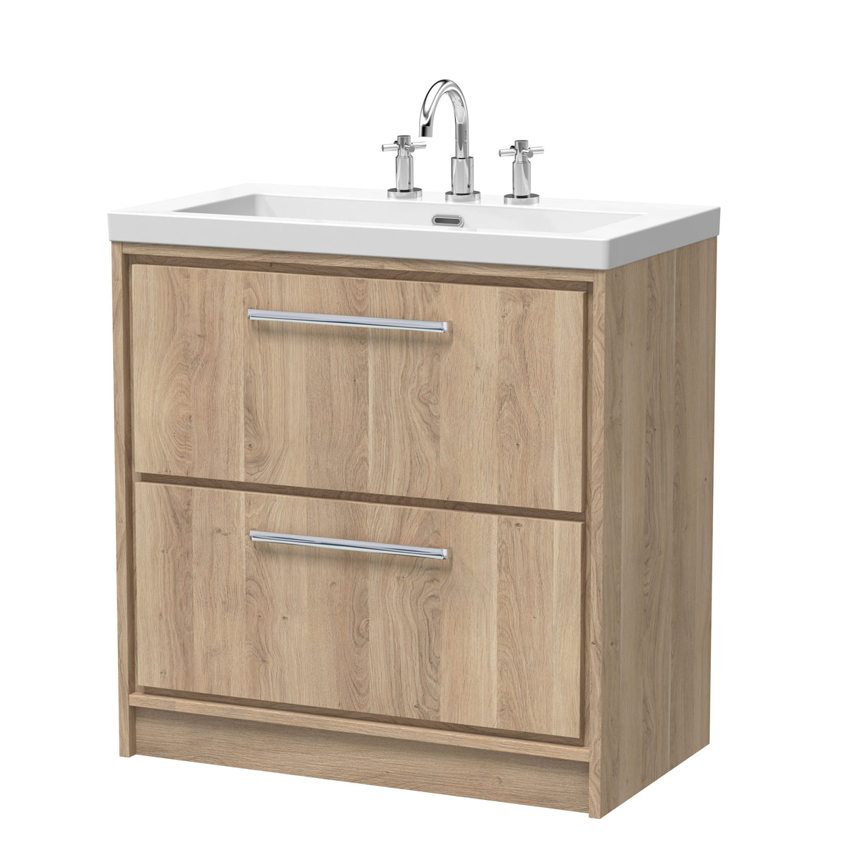 Hudson Reed Lille 800mm 2 Drawer Floor Standing Vanity Unit With 3 Tap Holes Fireclay Basin