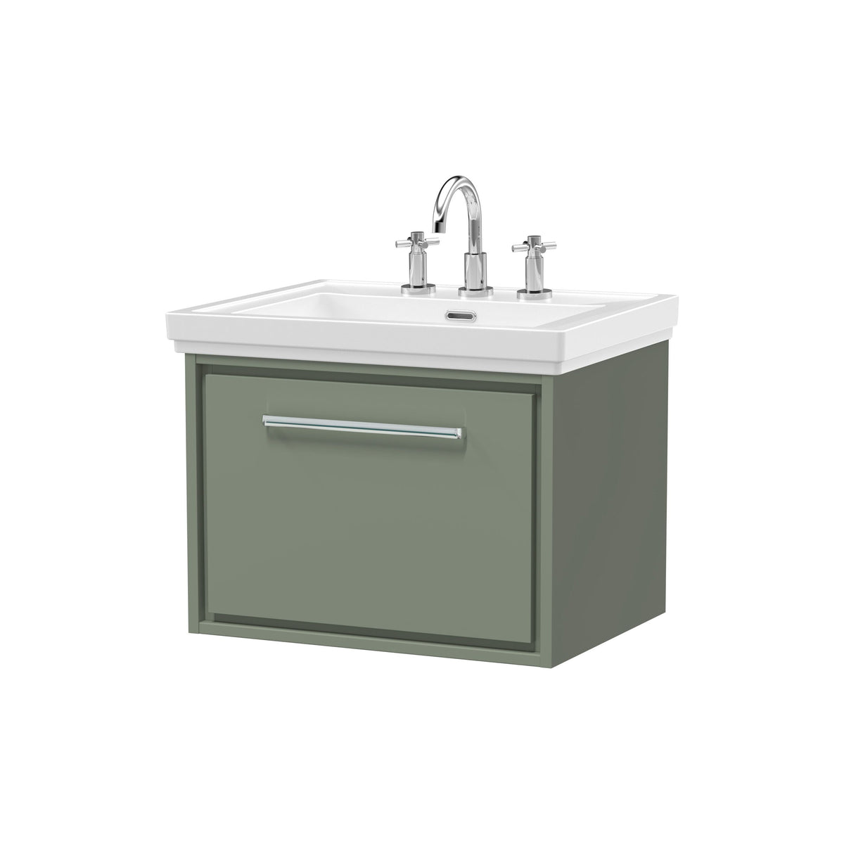 Hudson Reed Lille 600mm 1 Drawer Wall Hung Vanity Unit With 3 Tap Holes Fireclay Basin