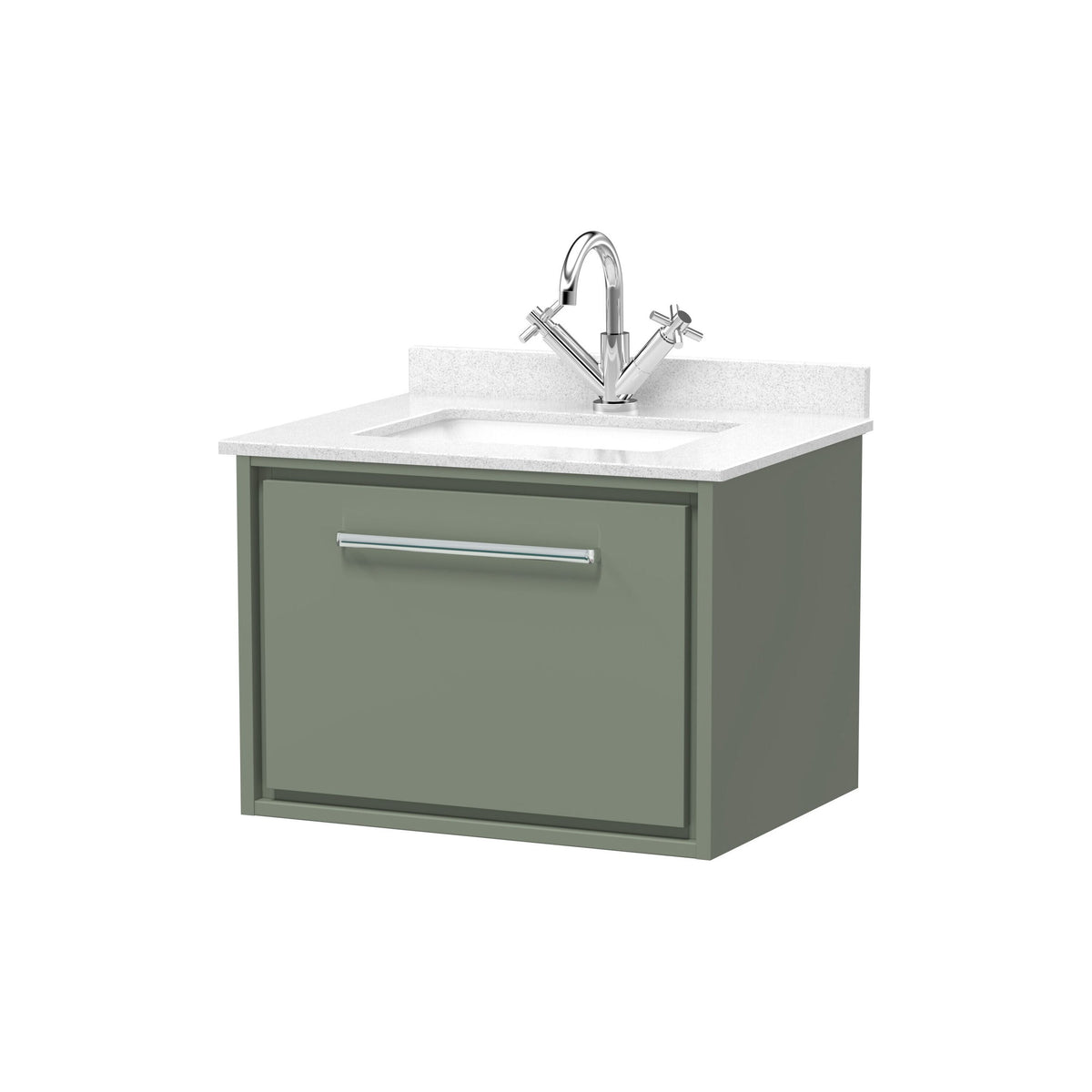 Hudson Reed Lille 600mm 1 Drawer Wall Hung Vanity Unit With Square Basin With Marble Worktop