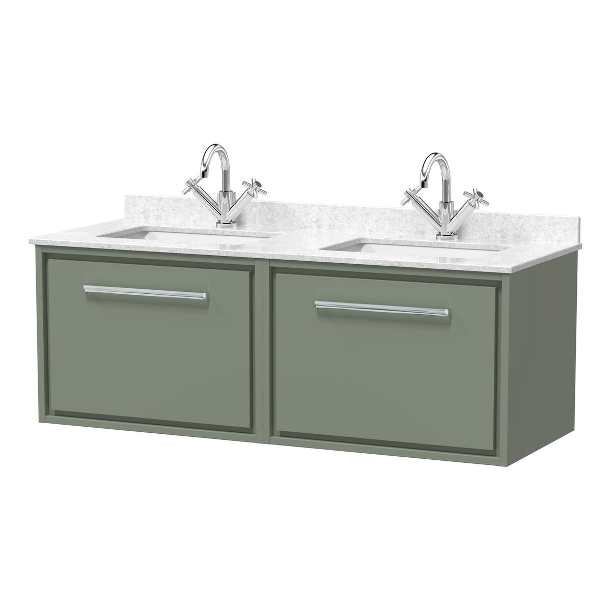 Hudson Reed Lille 1200mm 2 Drawer Wall Hung Vanity With Twin Marble Basin