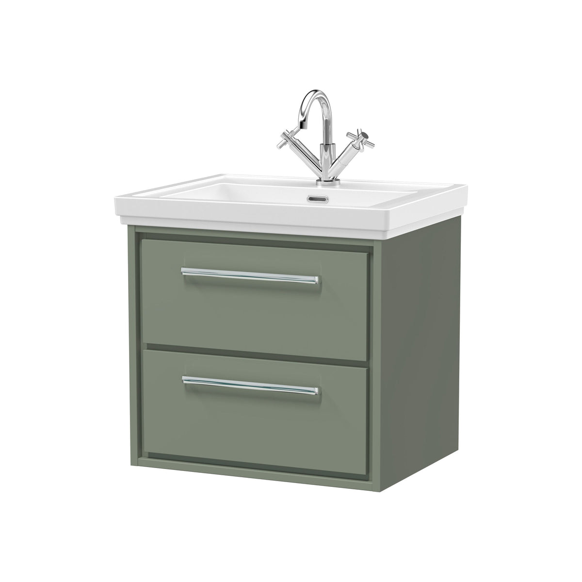 Hudson Reed Lille 600mm 2 Drawer Wall Hung Vanity Unit With 1 Tap Hole Fireclay Basin