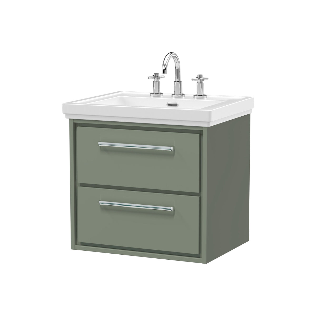 Hudson Reed Lille 600mm 2 Drawer Wall Hung Vanity Unit With 3 Tap Holes Fireclay Basin