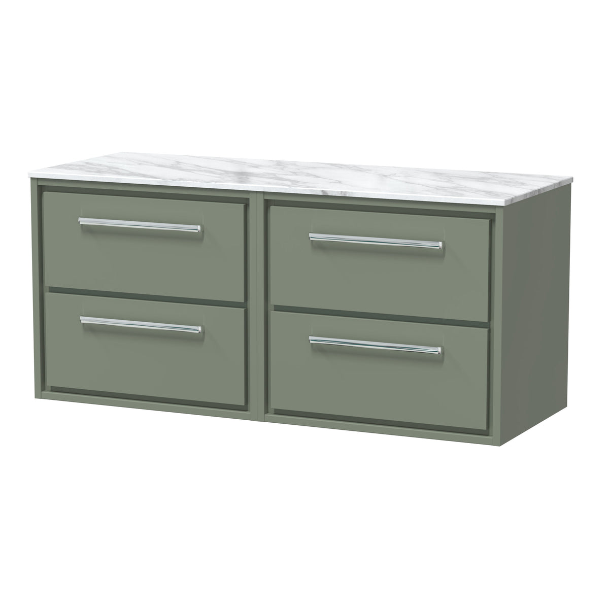 Hudson Reed Lille 1200mm 4 Drawer Wall Hung Vanity Unit With Carrara Marble Worktop