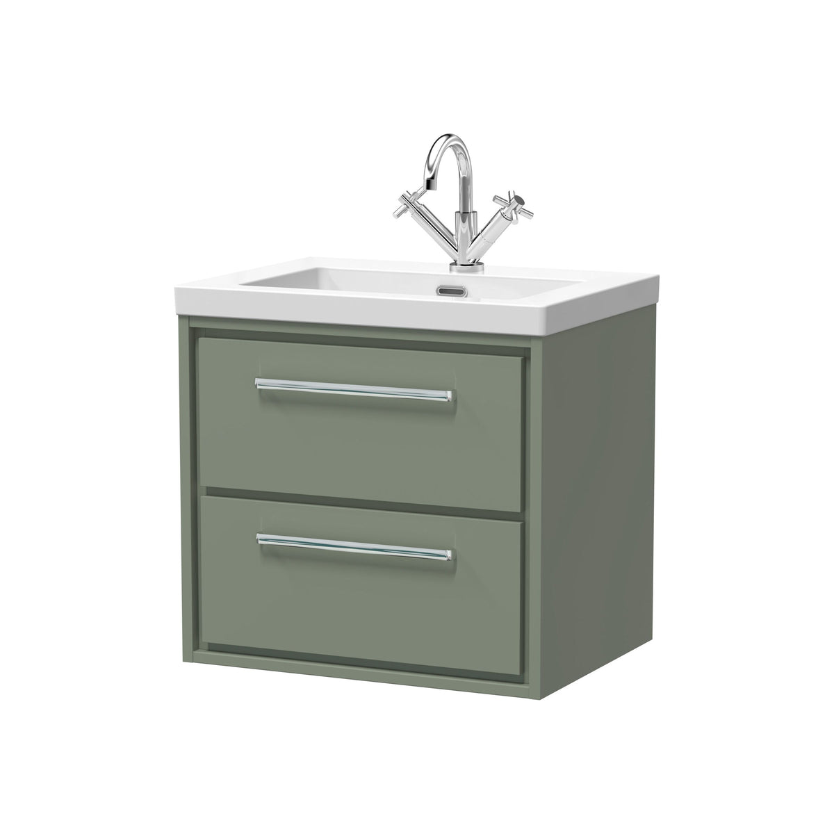 Hudson Reed Lille 600mm 2 Drawer Wall Hung Vanity Unit With 1 Tap Hole Fireclay Basin