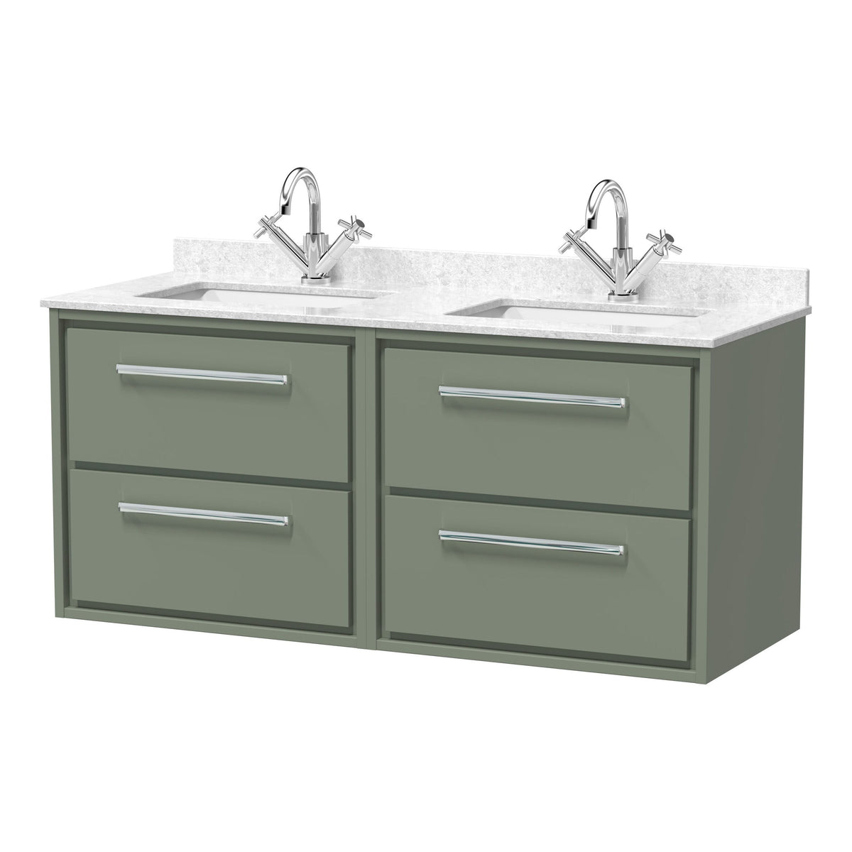 Hudson Reed Lille 1200mm 4 Drawer Wall Hung Vanity With Twin Marble Basin