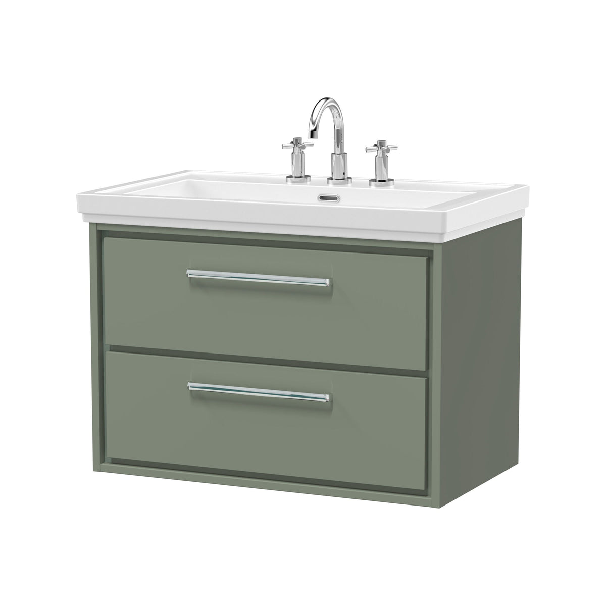 Hudson Reed Lille 800mm 2 Drawer Wall Hung Vanity Unit With 3 Tap Holes Fireclay Basin