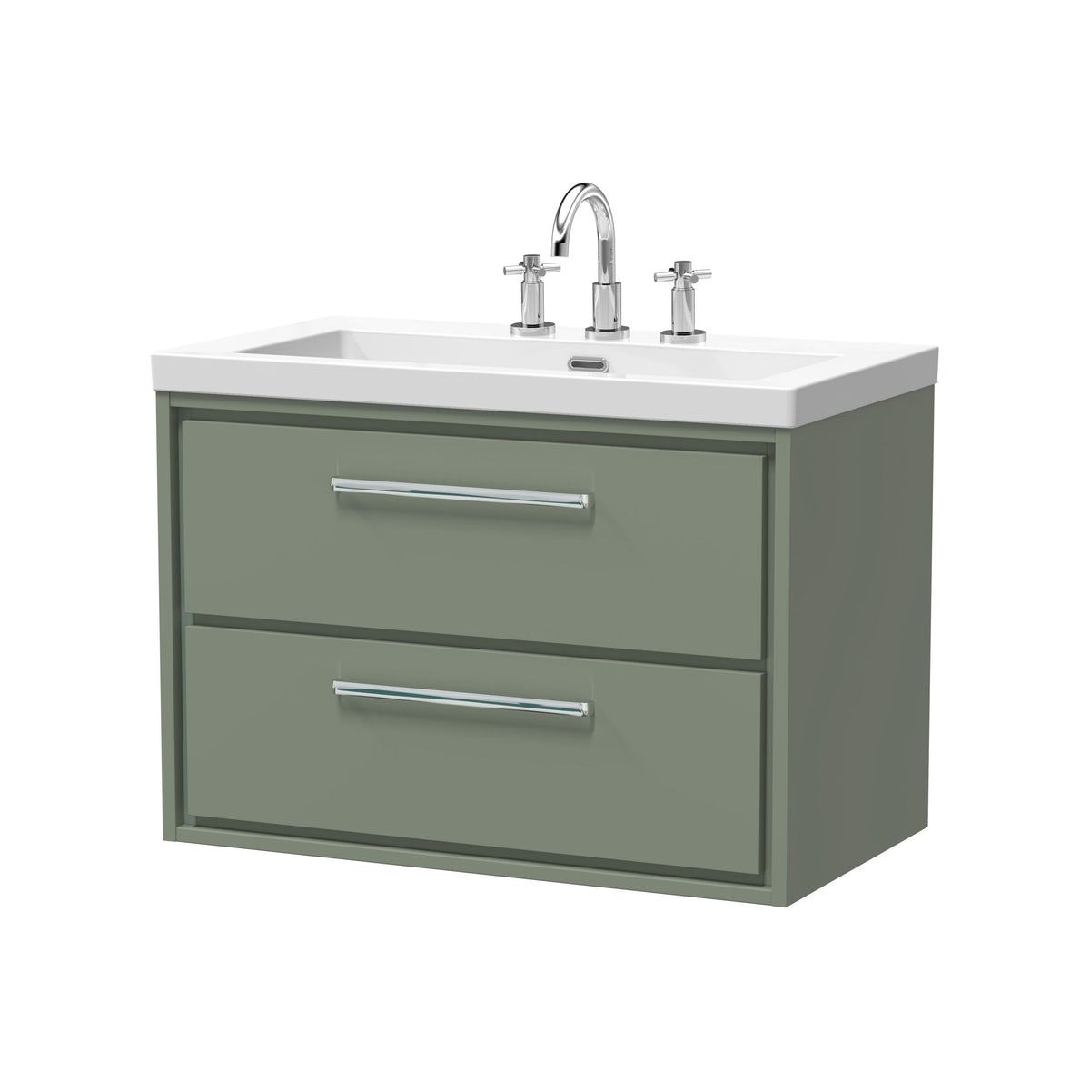Hudson Reed Lille 800mm 2 Drawer Wall Hung Vanity Unit With 3 Tap Holes Fireclay Basin