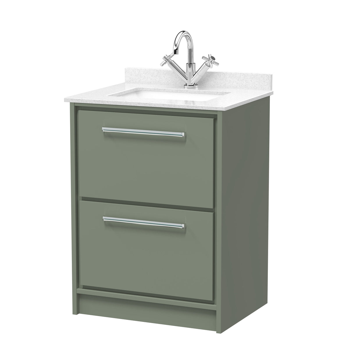 Hudson Reed Lille 600mm 2 Drawer Floor Standing Vanity Unit With Square Basin With Marble Worktop