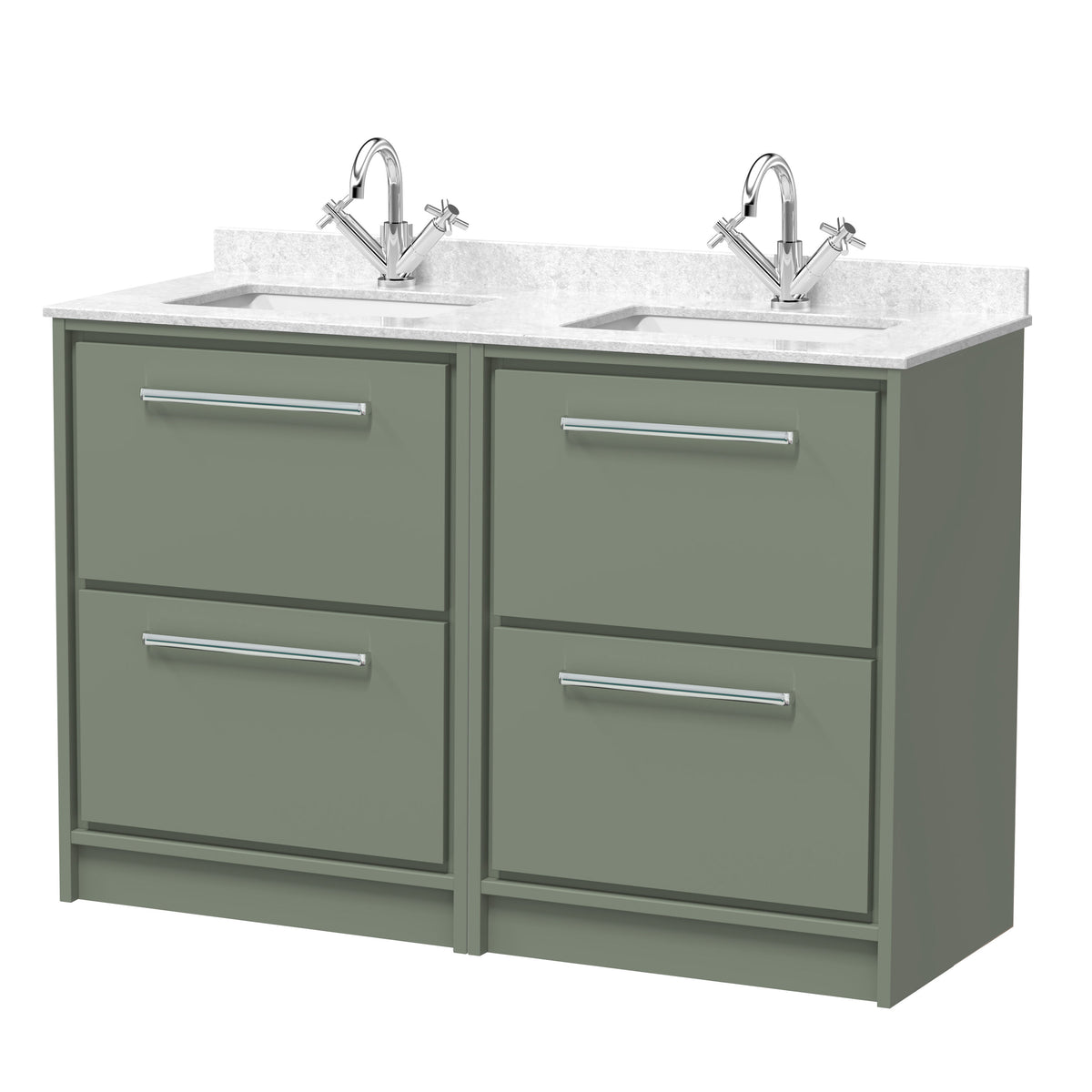 Hudson Reed Lille 1200mm 4 Drawer Floor Standing Vanity With Twin Marble Basin