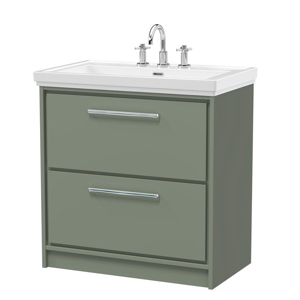 Hudson Reed Lille 800mm 2 Drawer Floor Standing Vanity Unit With 3 Tap Holes Fireclay Basin