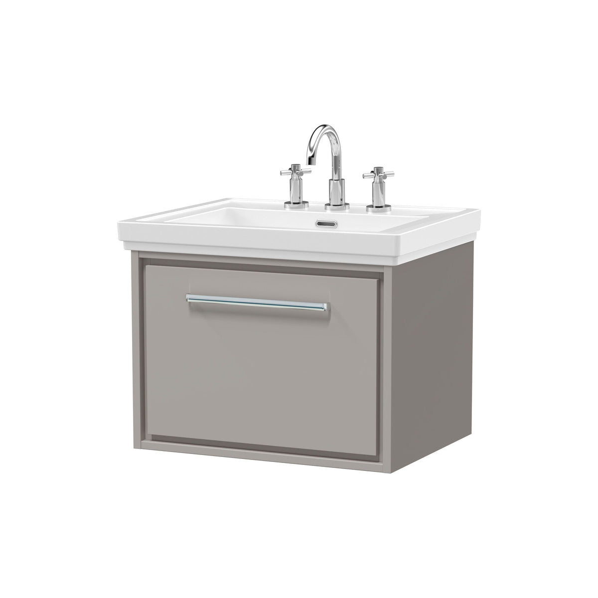 Hudson Reed Lille 600mm 1 Drawer Wall Hung Vanity Unit With 3 Tap Holes Fireclay Basin