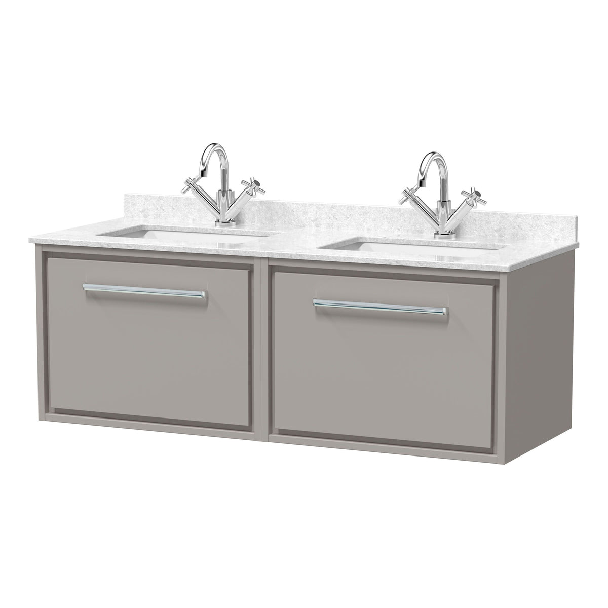 Hudson Reed Lille 1200mm 2 Drawer Wall Hung Vanity With Twin Marble Basin