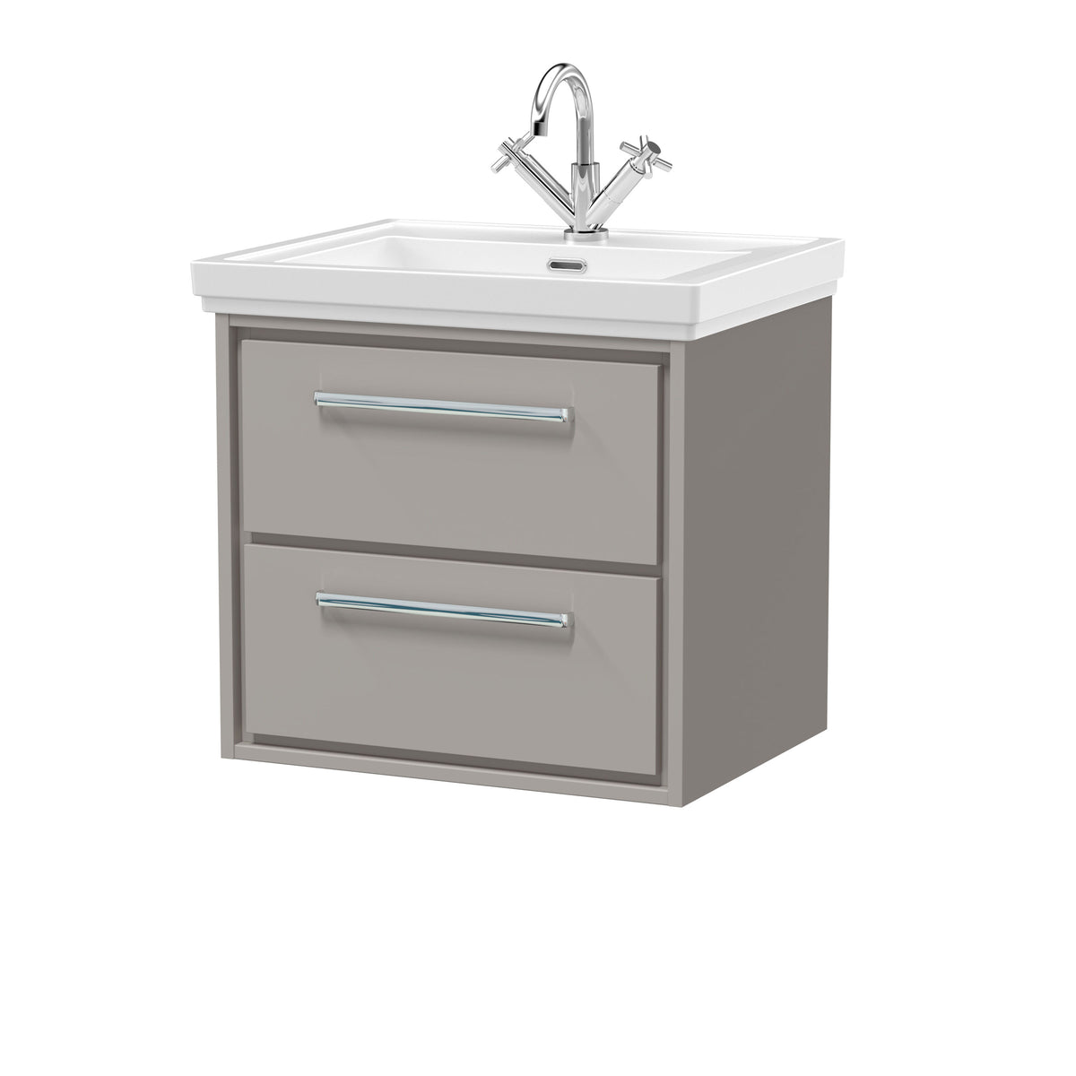Hudson Reed Lille 600mm 2 Drawer Wall Hung Vanity Unit With 1 Tap Hole Fireclay Basin