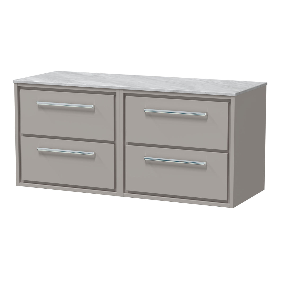 Hudson Reed Lille 1200mm 4 Drawer Wall Hung Vanity Unit With Grey Marble Worktop