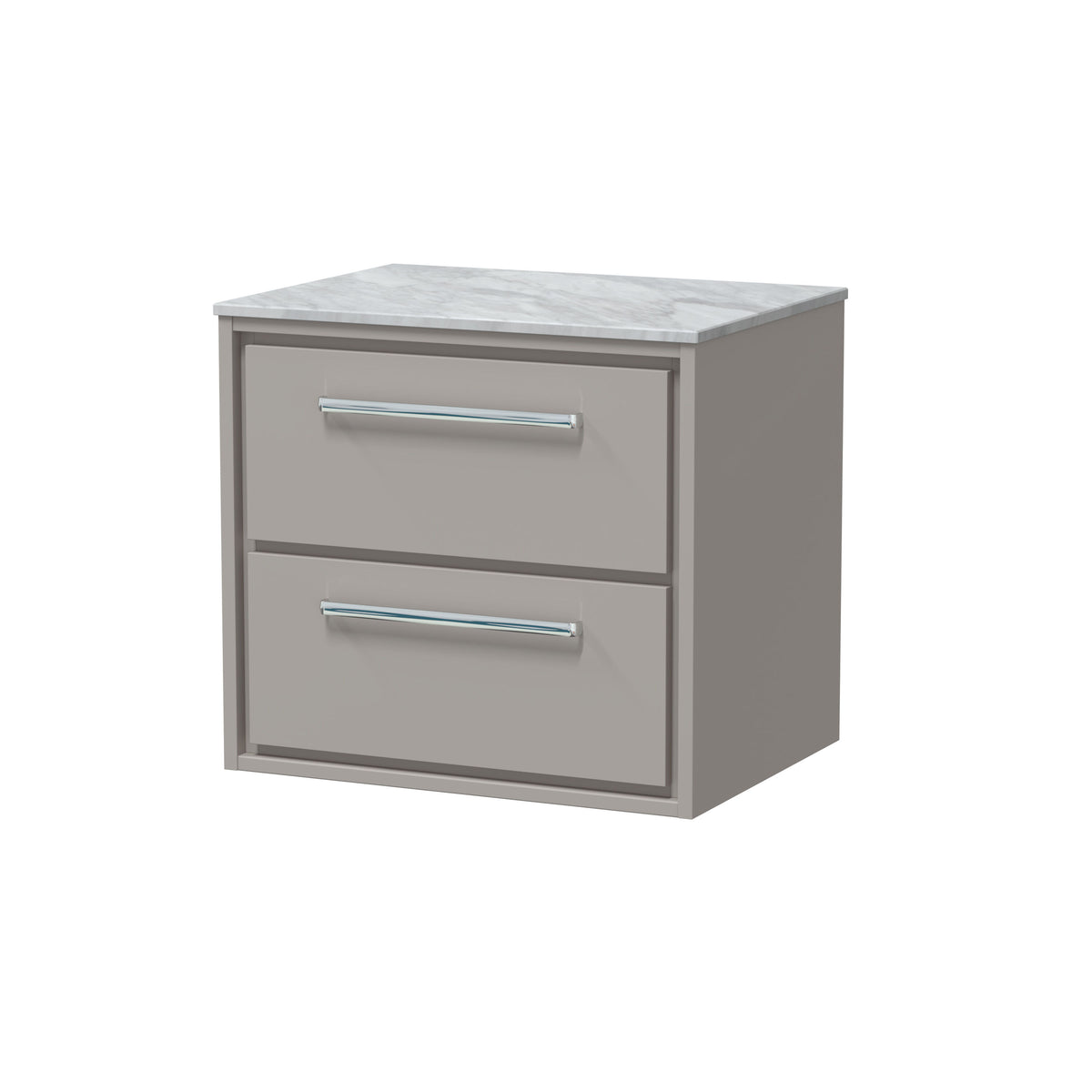 Hudson Reed Lille 600mm 2 Drawer Wall Hung Vanity Unit With Grey Marble Worktop
