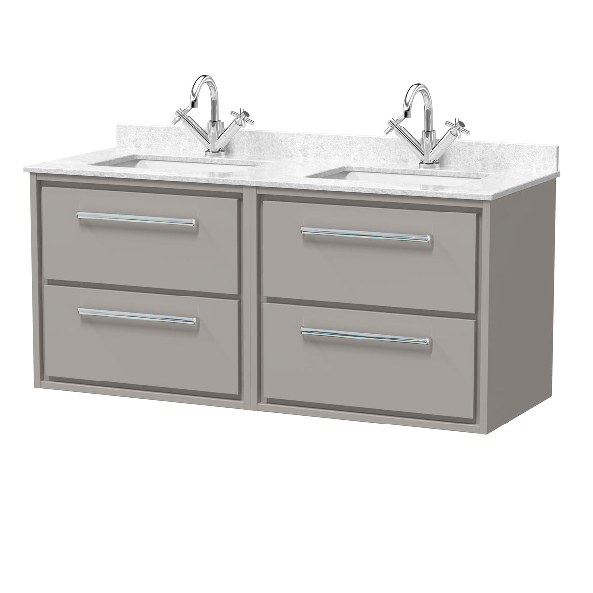 Hudson Reed Lille 1200mm 4 Drawer Wall Hung Vanity With Twin Marble Basin