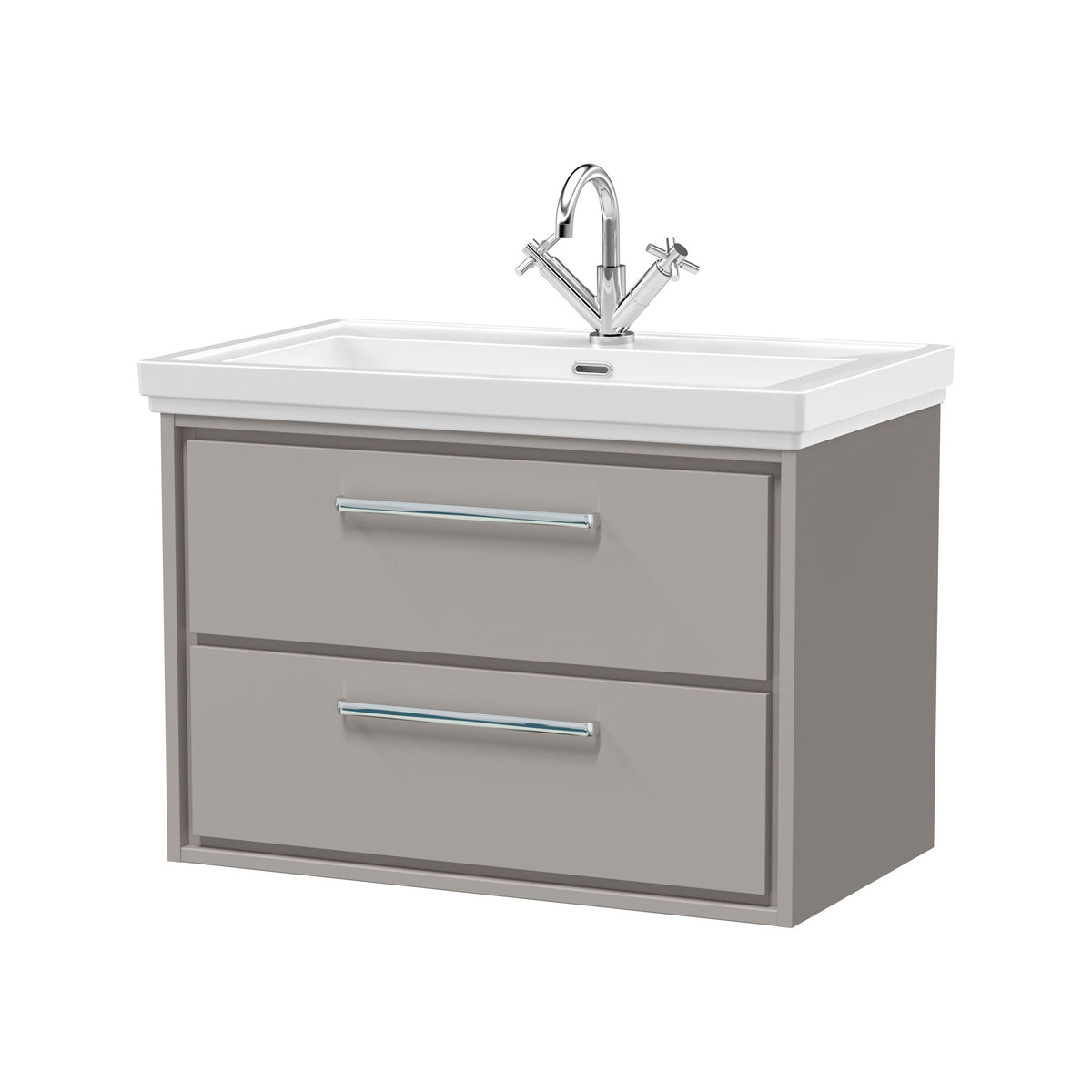 Hudson Reed Lille 800mm 2 Drawer Wall Hung Vanity Unit With 1 Tap Hole Fireclay Basin