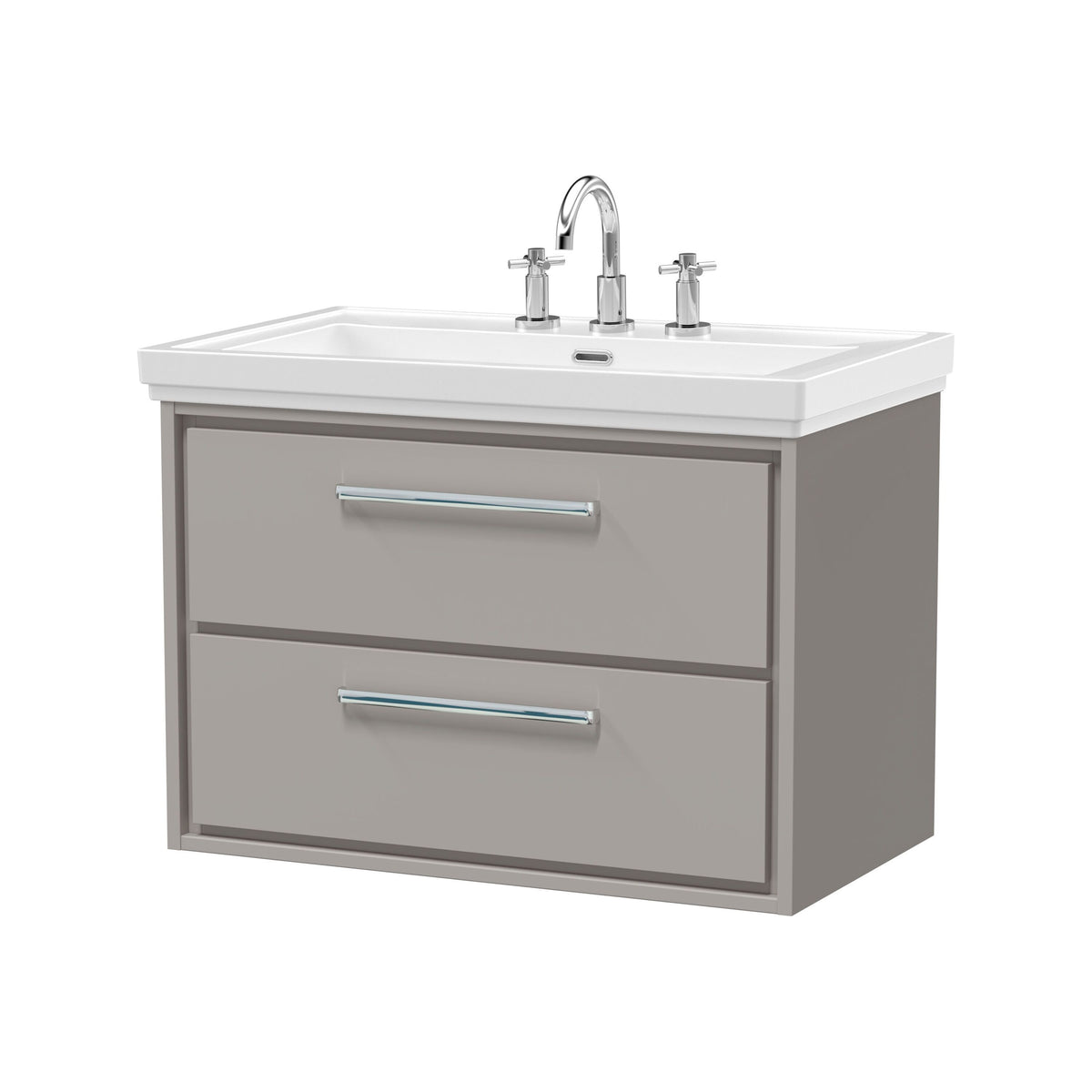 Hudson Reed Lille 800mm 2 Drawer Wall Hung Vanity Unit With 3 Tap Holes Fireclay Basin