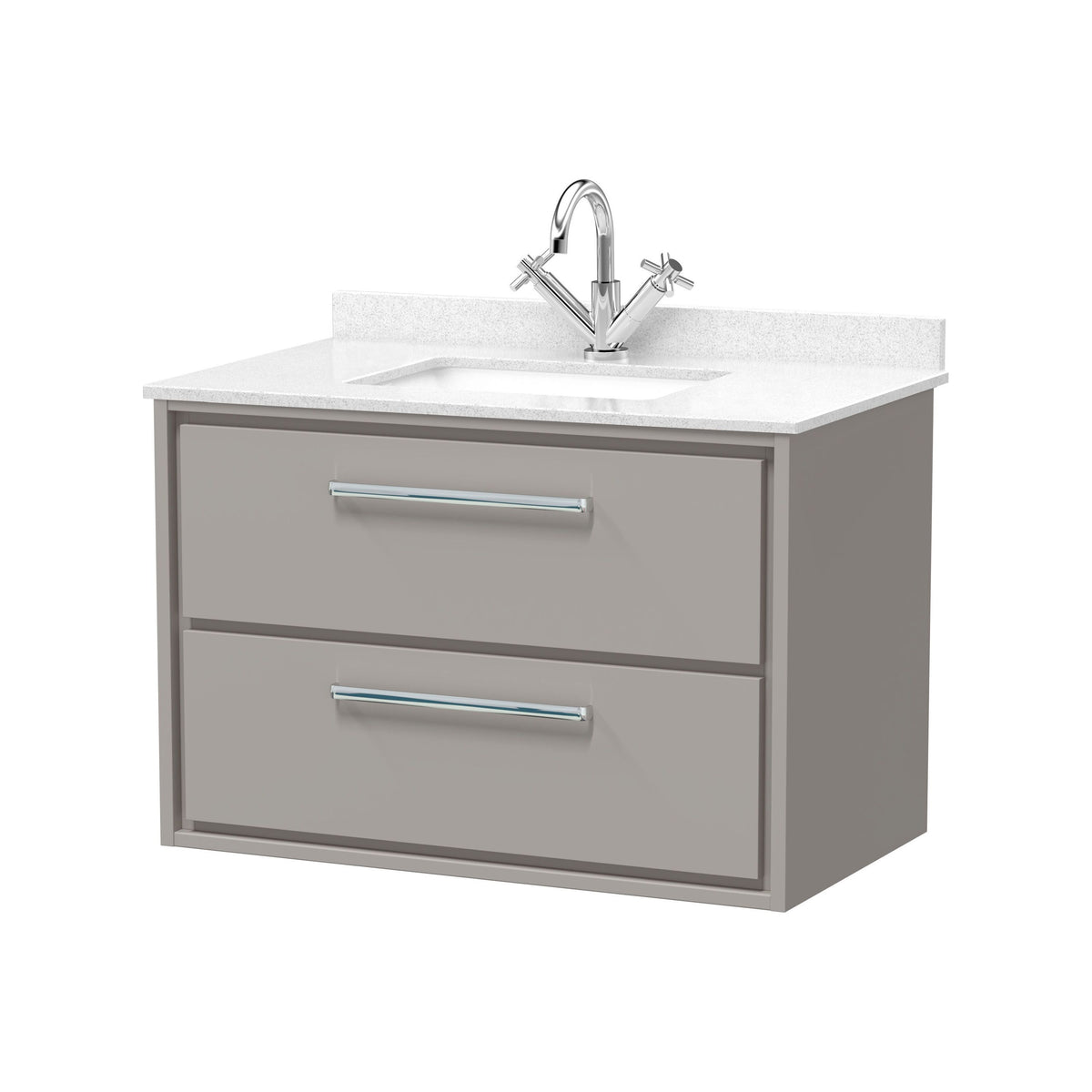Hudson Reed Lille 800mm 2 Drawer Wall Hung Vanity Unit With Square Basin With Marble Worktop