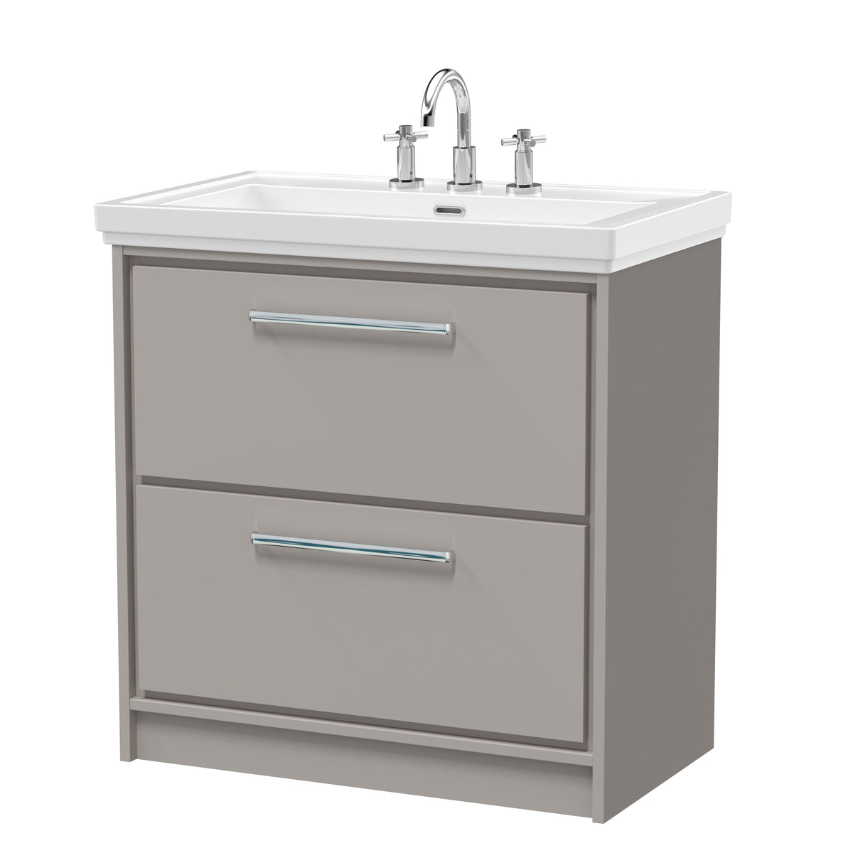 Hudson Reed Lille 800mm 2 Drawer Floor Standing Vanity Unit With 3 Tap Holes Fireclay Basin