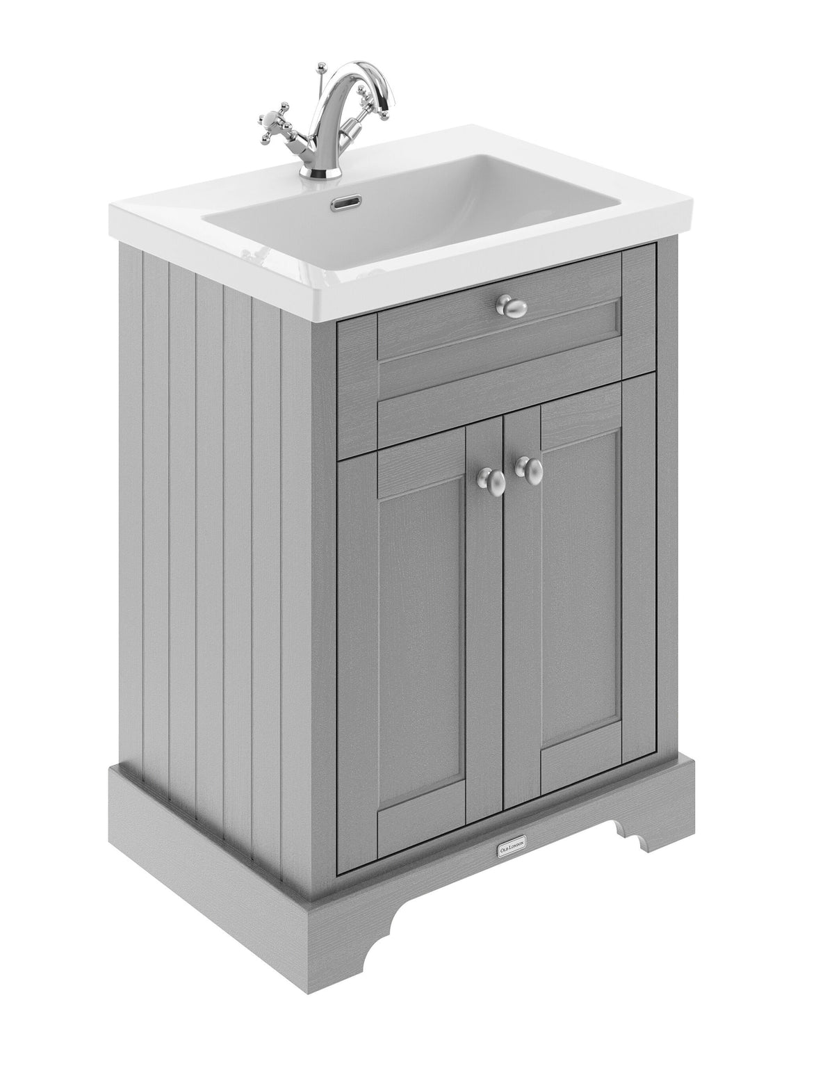 Old London 600mm 2 Door Floor Standing Vanity Unit With 1 Tap Hole Fireclay Basin