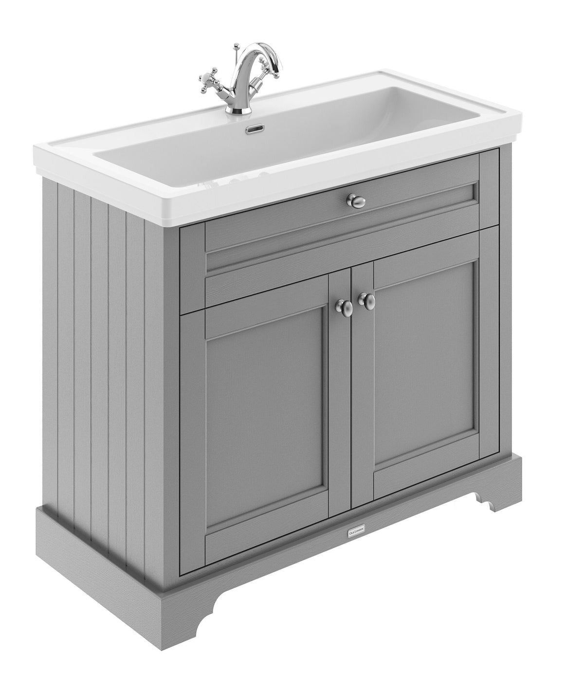 Old London 1000mm 2 Door Floor Standing Vanity Unit With 1 Tap Hole Fireclay Basin