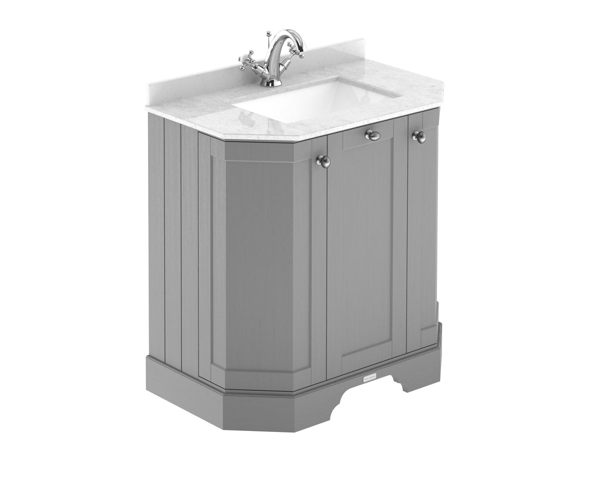 Old London 750mm 3 Door Floor Standing Angled Vanity Unit With 1 Tap Hole Marble Basin