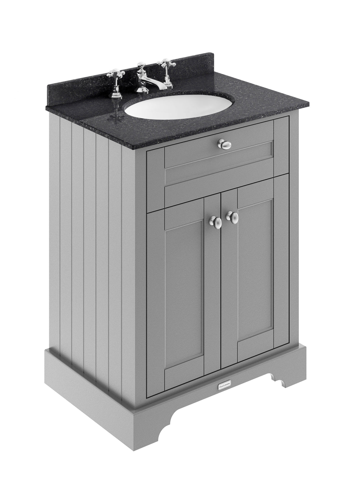 Old London 600mm 2 Door Floor Standing Cabinet With 3 Tap Holes Marble Basin