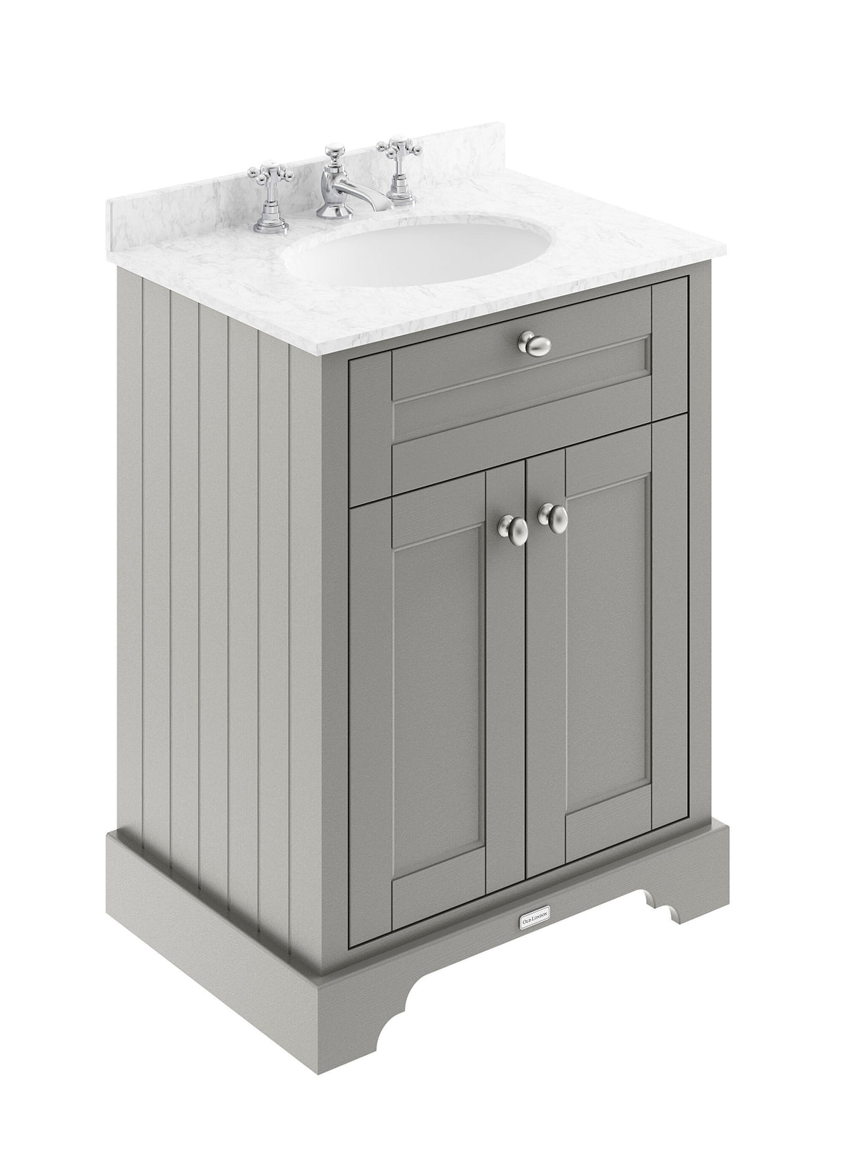 Old London 600mm 2 Door Floor Standing Cabinet With 3 Tap Holes Marble Basin