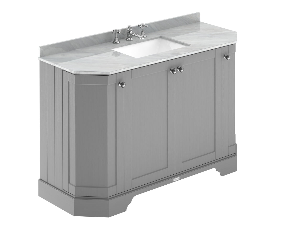 Old London 1200mm 4 Door Floor Standing Angled Vanity Unit With 3 Tap Holes Grey Marble Basin