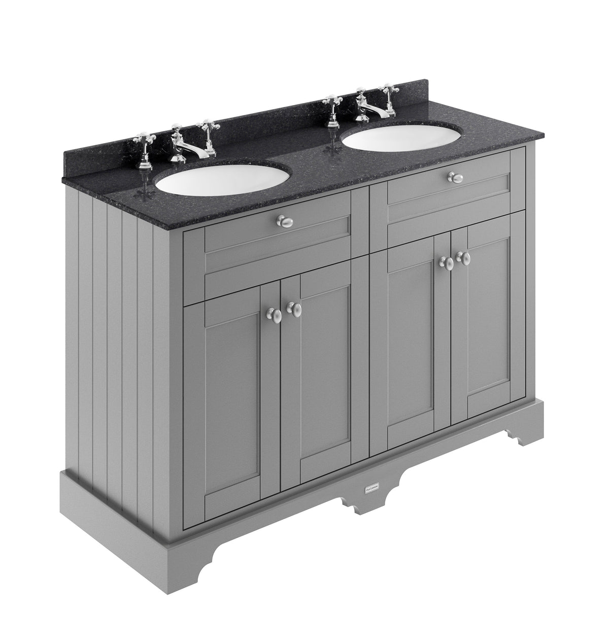 Old London 1200mm 4 Door Floor Standing Cabinet With 6 Tap Holes Twin Black Marble Basin