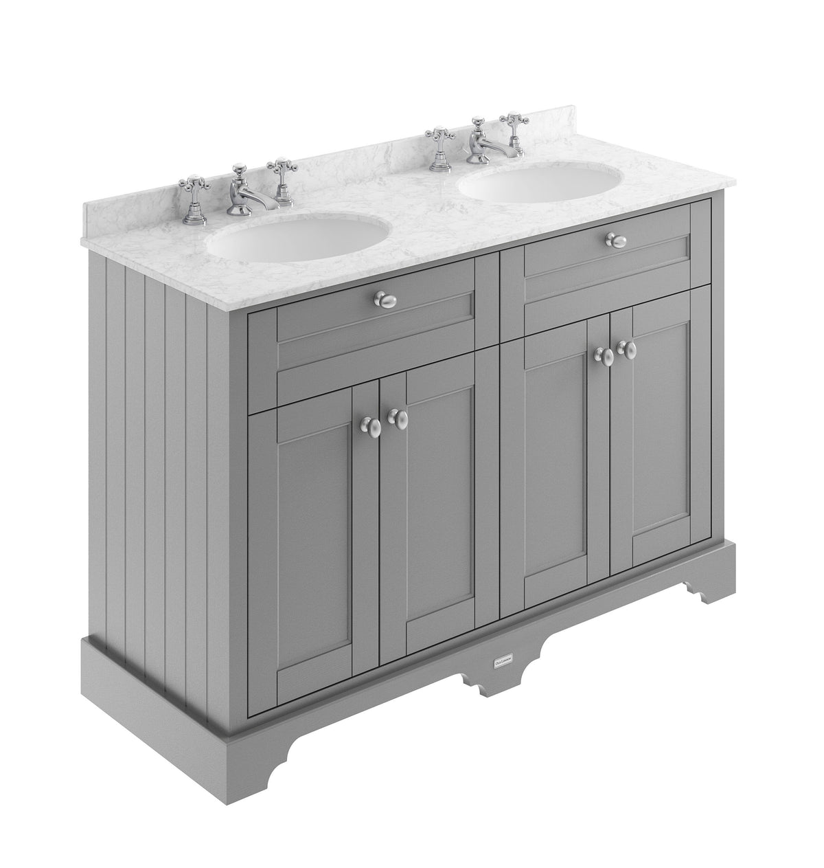 Old London 1200mm 4 Door Floor Standing Cabinet With 3 Tap Holes Twin Grey Marble Basin