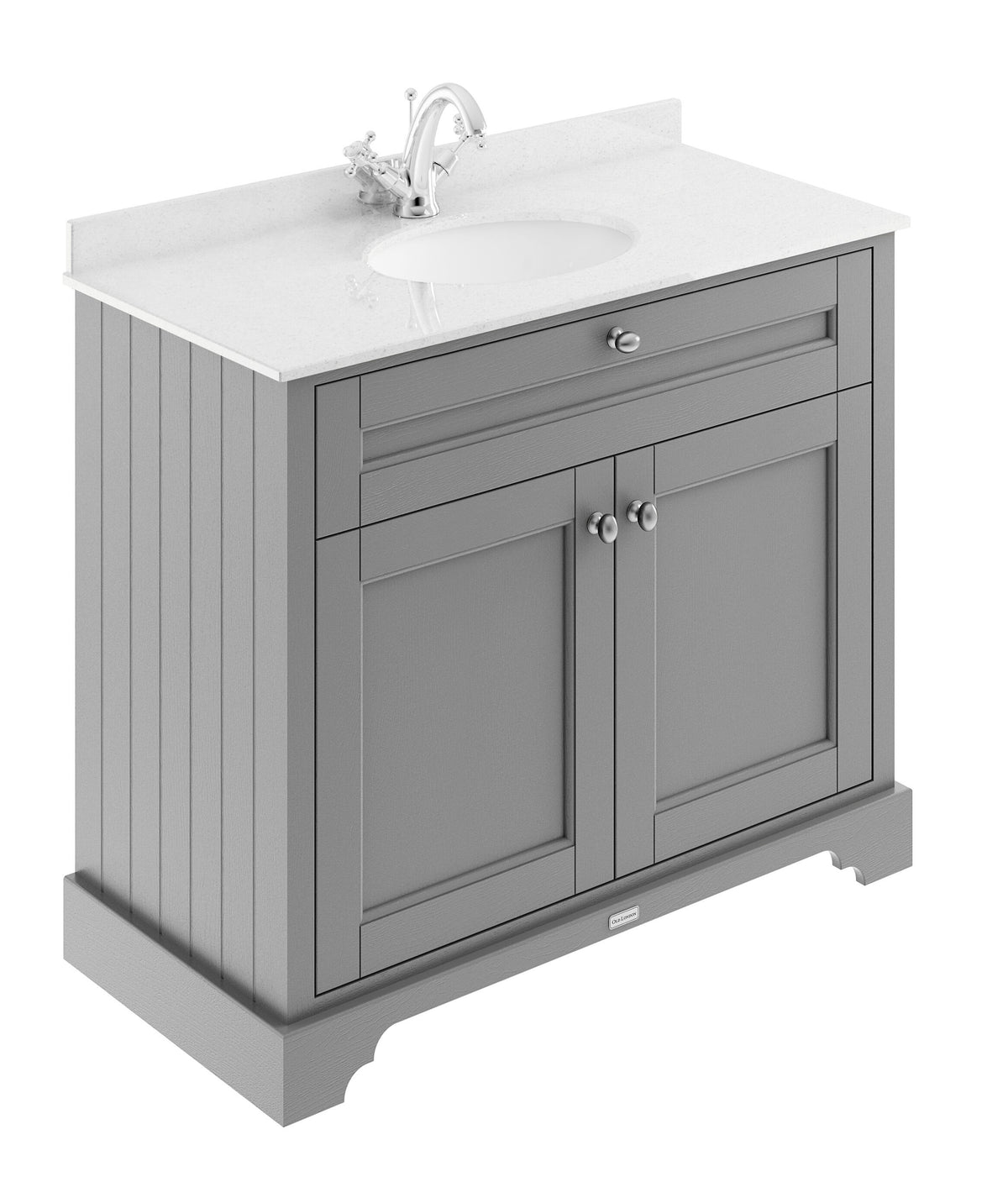 Old London 1000mm 2 Door Floor Standing Cabinet With 1 Tap Hole Marble Basin