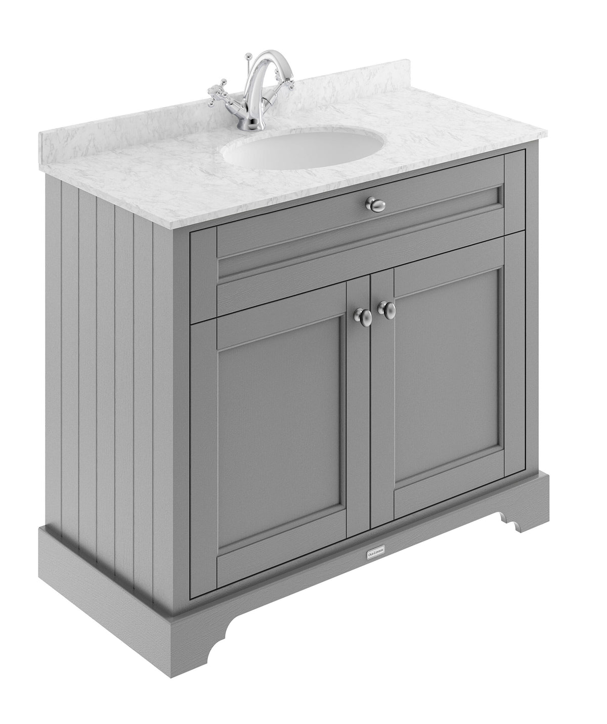 Old London 1000mm 2 Door Floor Standing Cabinet With 1 Tap Hole Marble Basin