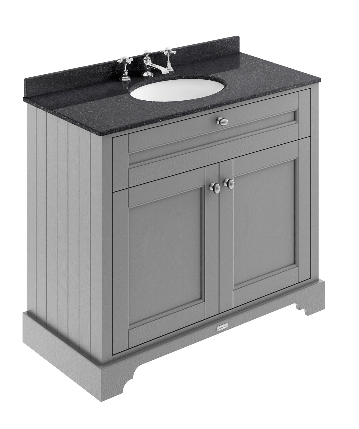 Old London 1000mm 2 Door Floor Standing Cabinet With 3 Tap Holes Marble Basin