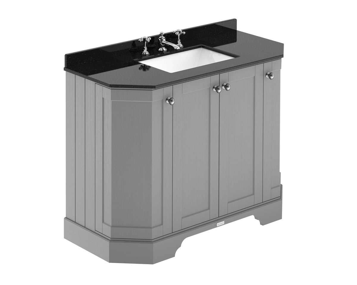 Old London 1000mm 4 Door Floor Standing Angled Vanity Unit With 3 Tap Holes Marble Basin