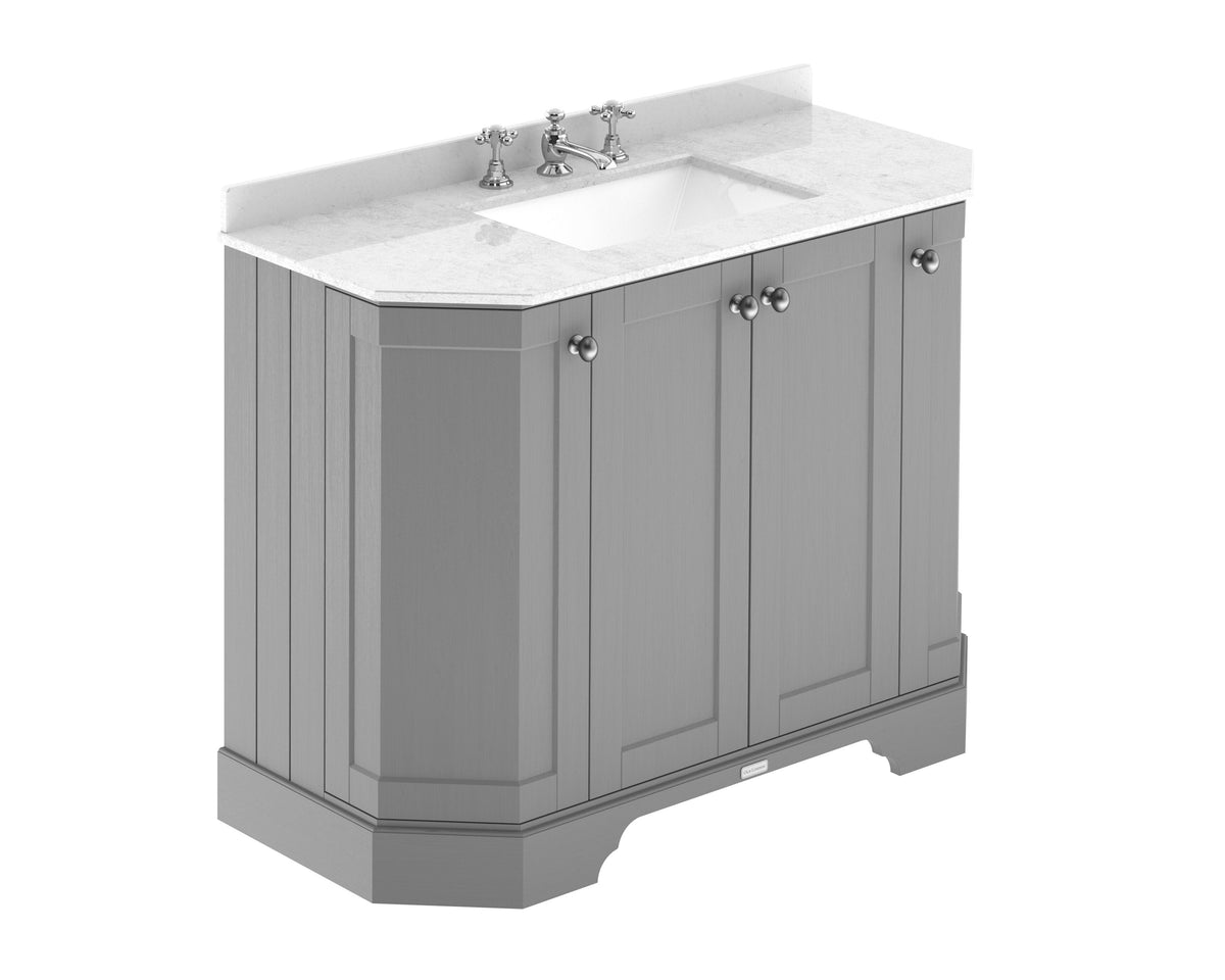 Old London 1000mm 4 Door Floor Standing Angled Vanity Unit With 3 Tap Holes Marble Basin