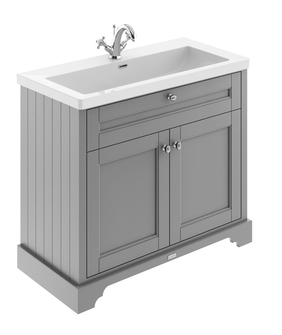 Old London 1000mm 2 Door Floor Standing Vanity Unit With 1 Tap Hole Fireclay Basin