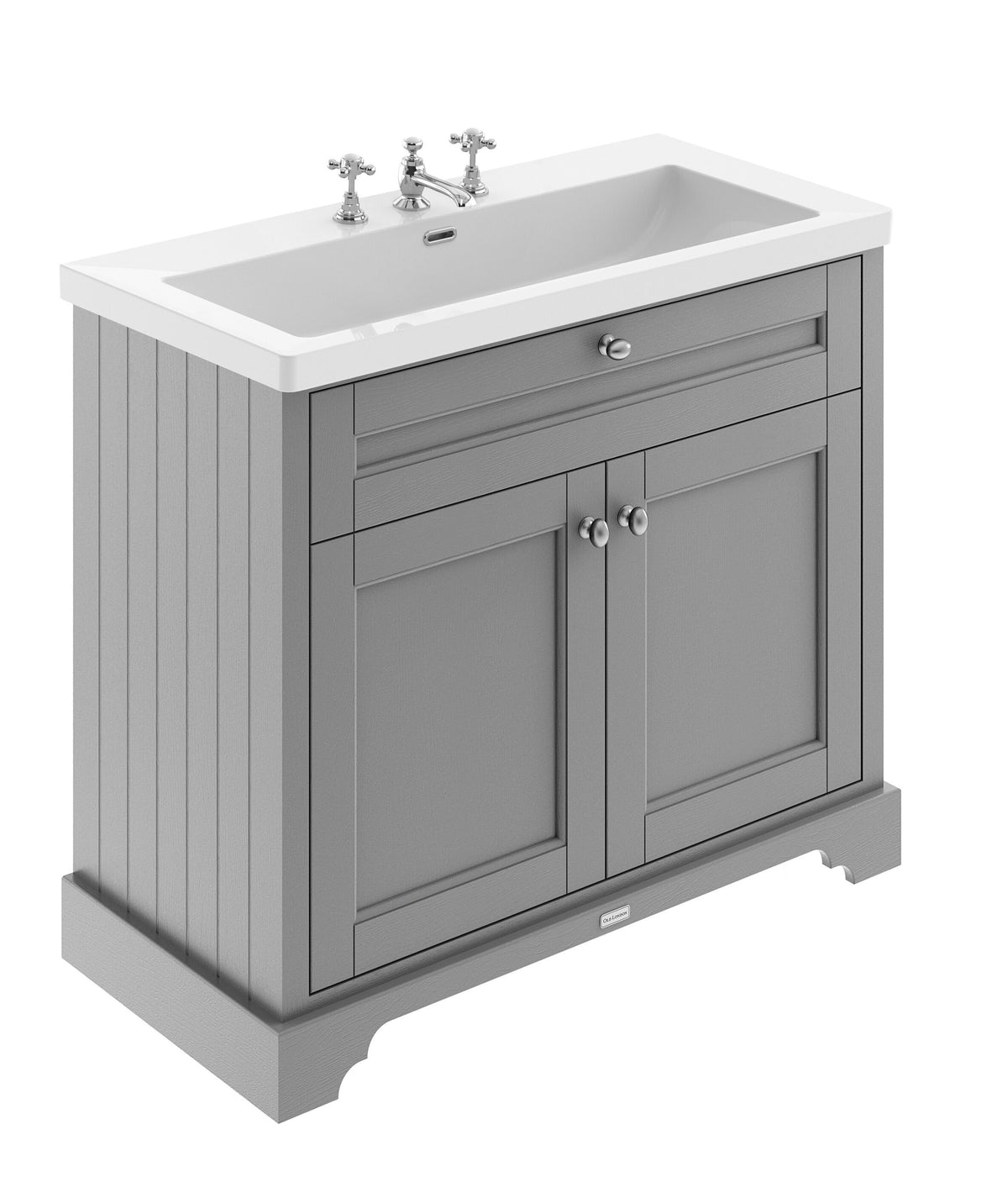 Old London 1000mm 2 Door Floor Standing Vanity Unit With 3 Tap Holes Fireclay Basin