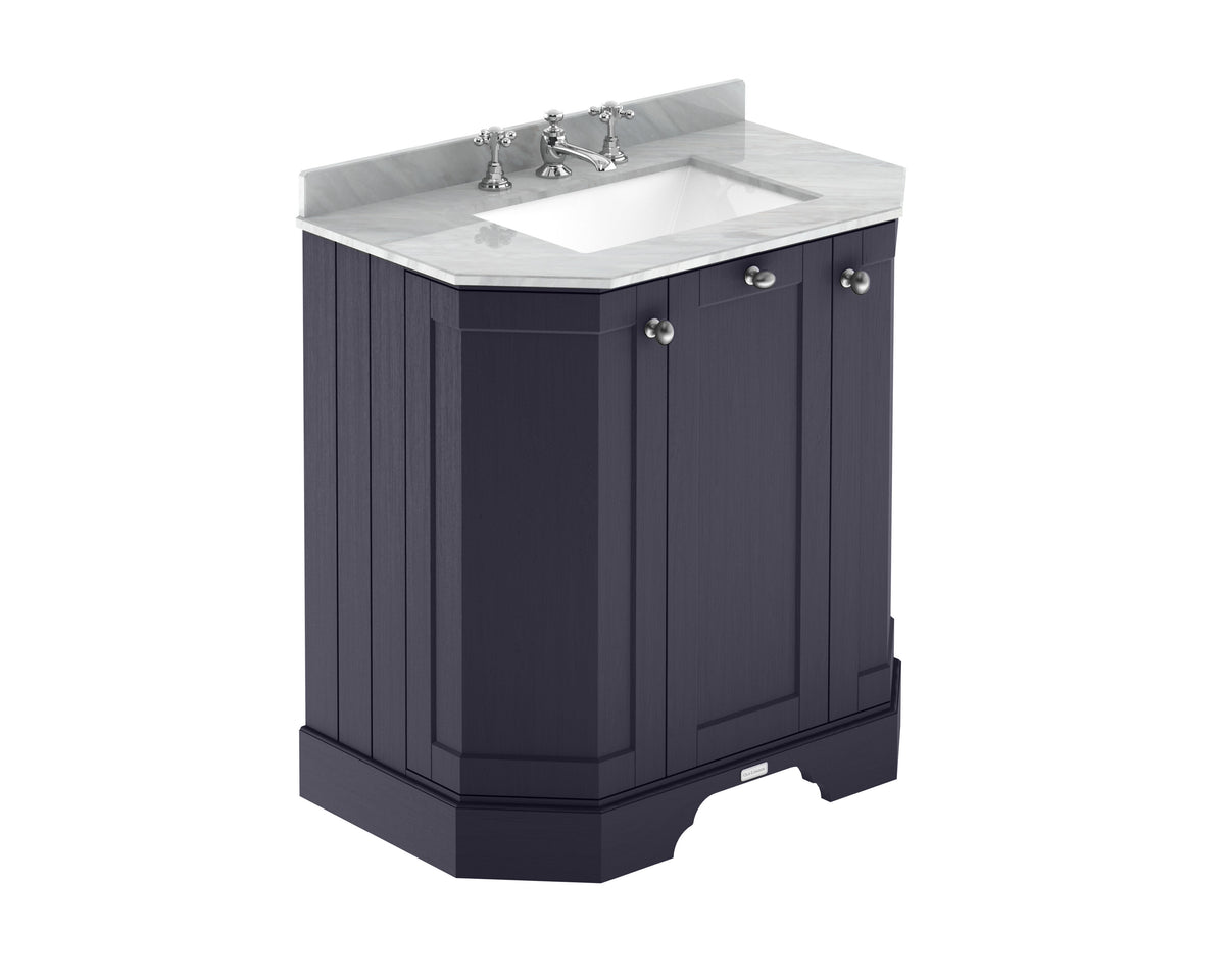 Old London 750mm 3 Door Floor Standing Angled Vanity Unit With 3 Tap Holes Marble Basin