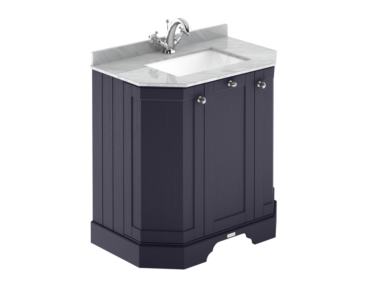 Old London 750mm 3 Door Floor Standing Angled Vanity Unit With 1 Tap Hole Marble Basin