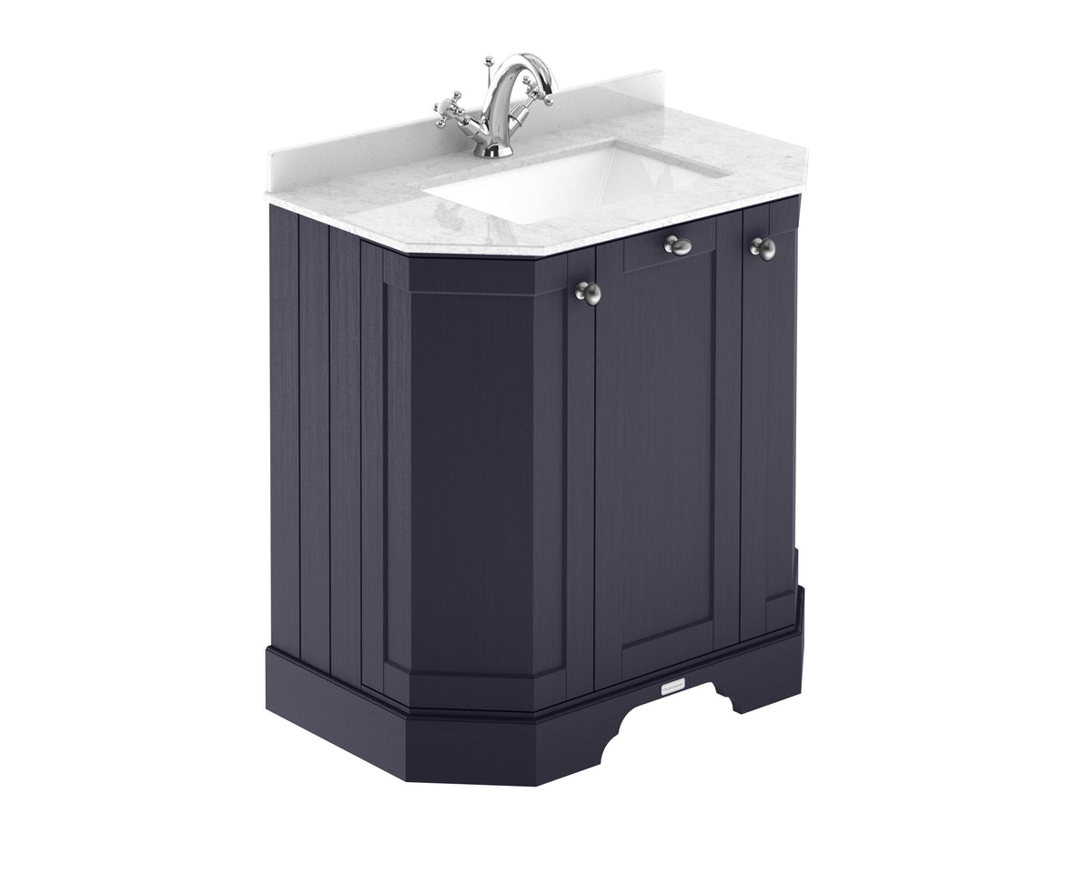 Old London 750mm 3 Door Floor Standing Angled Vanity Unit With 1 Tap Hole Marble Basin