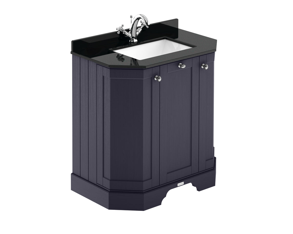 Old London 750mm 3 Door Floor Standing Angled Vanity Unit With 1 Tap Hole Marble Basin
