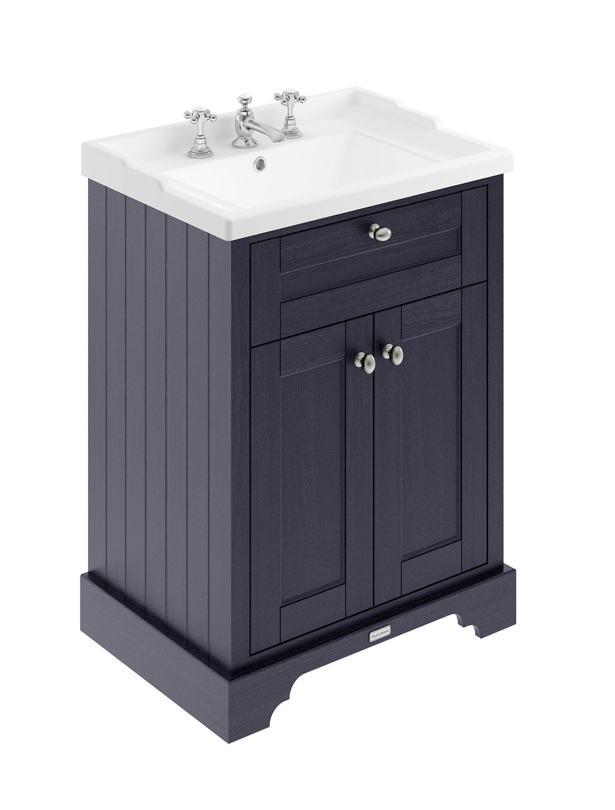 Old London 600mm 2 Door Floor Standing Cabinet With 3 Tap Holes Basin