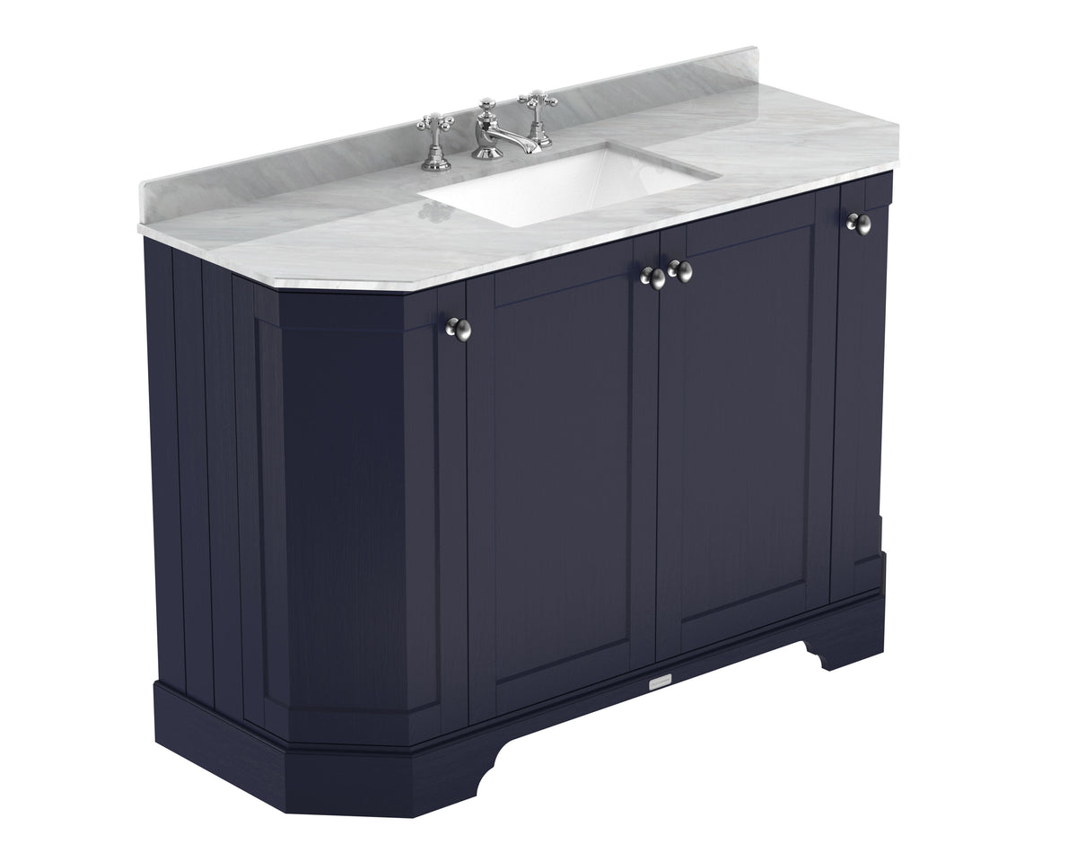 Old London 1200mm 4 Door Floor Standing Angled Vanity Unit With 3 Tap Holes Grey Marble Basin