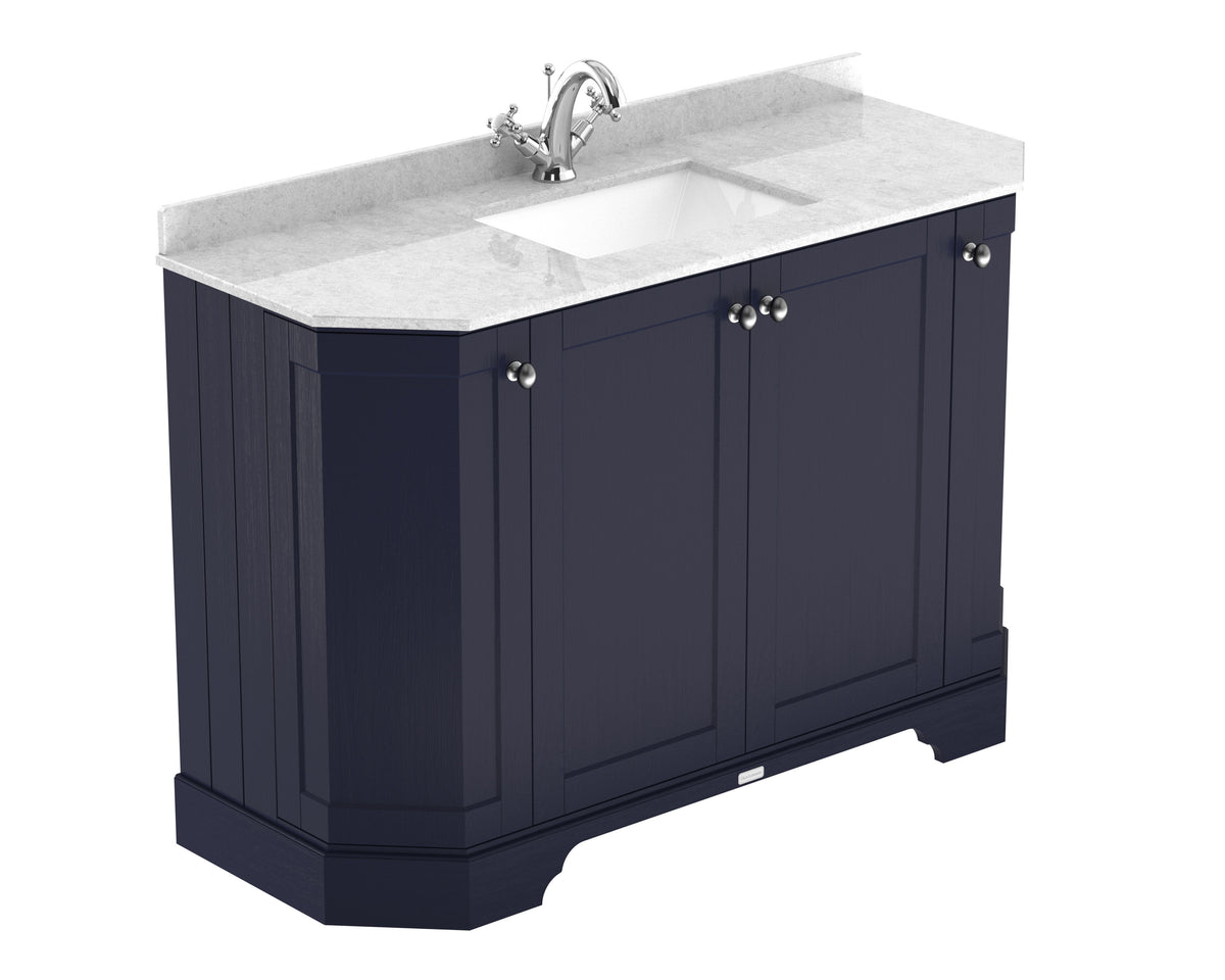 Old London 1200mm 4 Door Floor Standing Angled Vanity Unit With 1 Tap Hole White Marble Basin