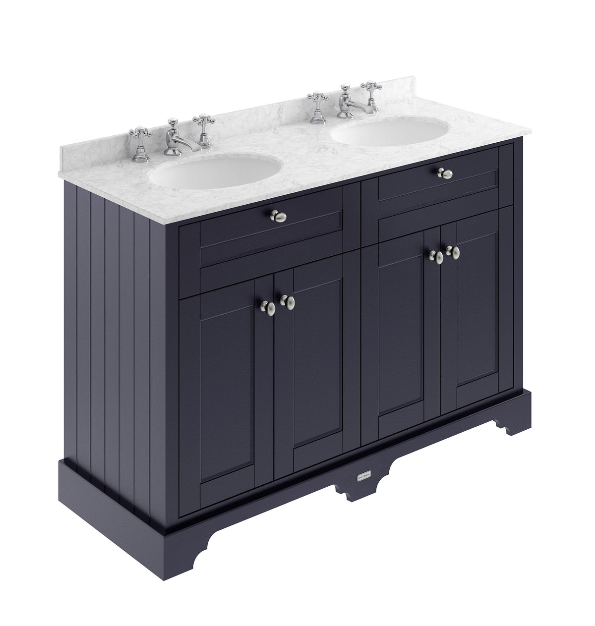 Old London 1200mm 4 Door Floor Standing Cabinet With 3 Tap Holes Twin Grey Marble Basin
