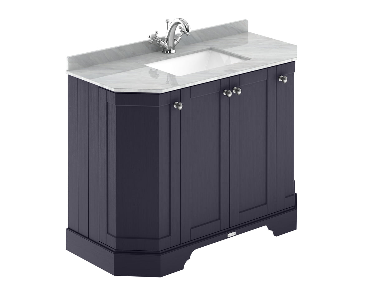 Old London 1000mm 4 Door Floor Standing Angled Vanity Unit With 1 Tap Hole Marble Basin